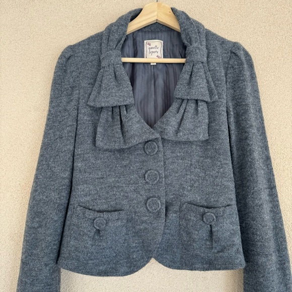 NANETTE LEPORE 🇺🇸 Three Button Wool blend Blazer in Gray Sz M - Picture 3 of 7